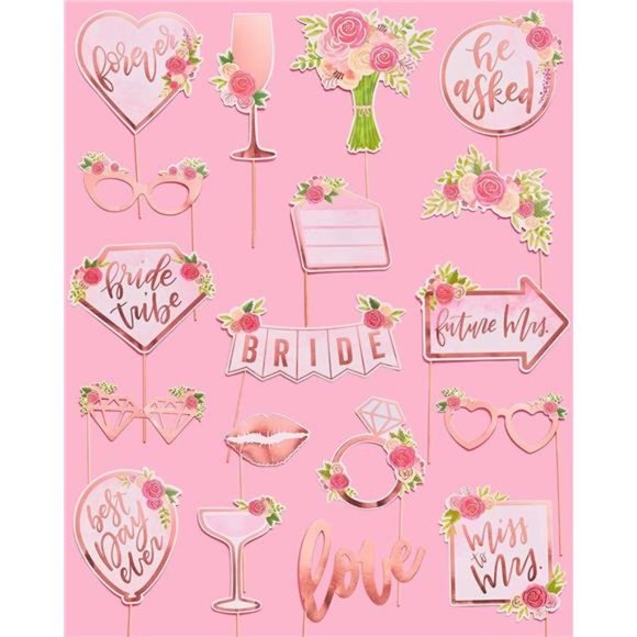 Fetti Bridal Shower, Wedding Photo Booth Props - 20 Pieces, pre-Assembled - Picture 3 of 6